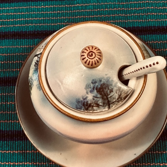 VTG Noritake Sugar Bowl Spoon Jelly Jam Mayonnaise Covered Attached Plate Japan - Picture 4 of 9